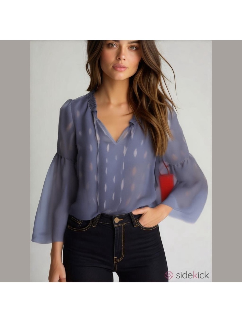Jennifer Lopez Periwinkle Sheer V-Neck Blouse